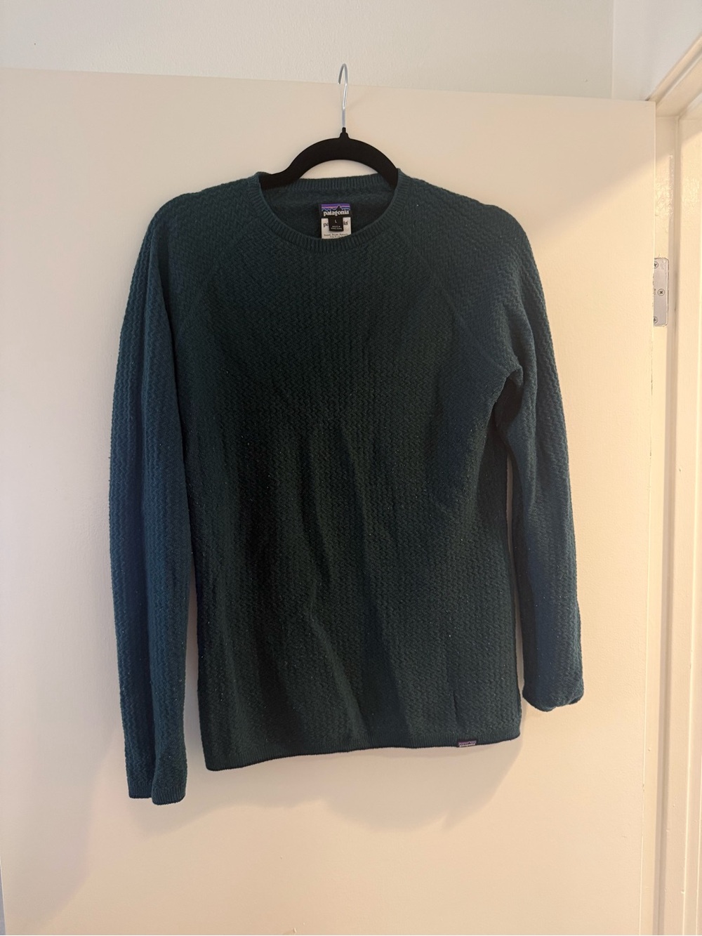 Patagonia Textured Knit Wool Sweater Teal Green Crewneck Size L